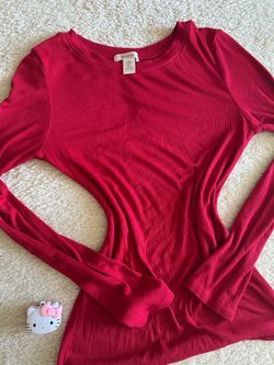 Bozzolo Women’s Ribbed Long Sleeve Top Size Large Red Stretch Crew Neck