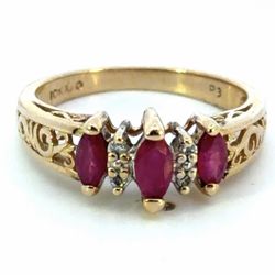 Woman’s Ladies 10k Yellow Gold Marquise Cut Ruby And Diamond Filigree Ring Size 7 GP3112253