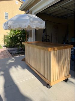 Wooden Cart Coffee Cart Mobile Cart fringe umbrella