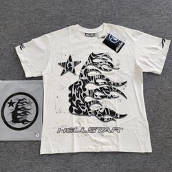 Hellstar White Graphic Print Men's T-Shirt Medium Star Flames Designer
