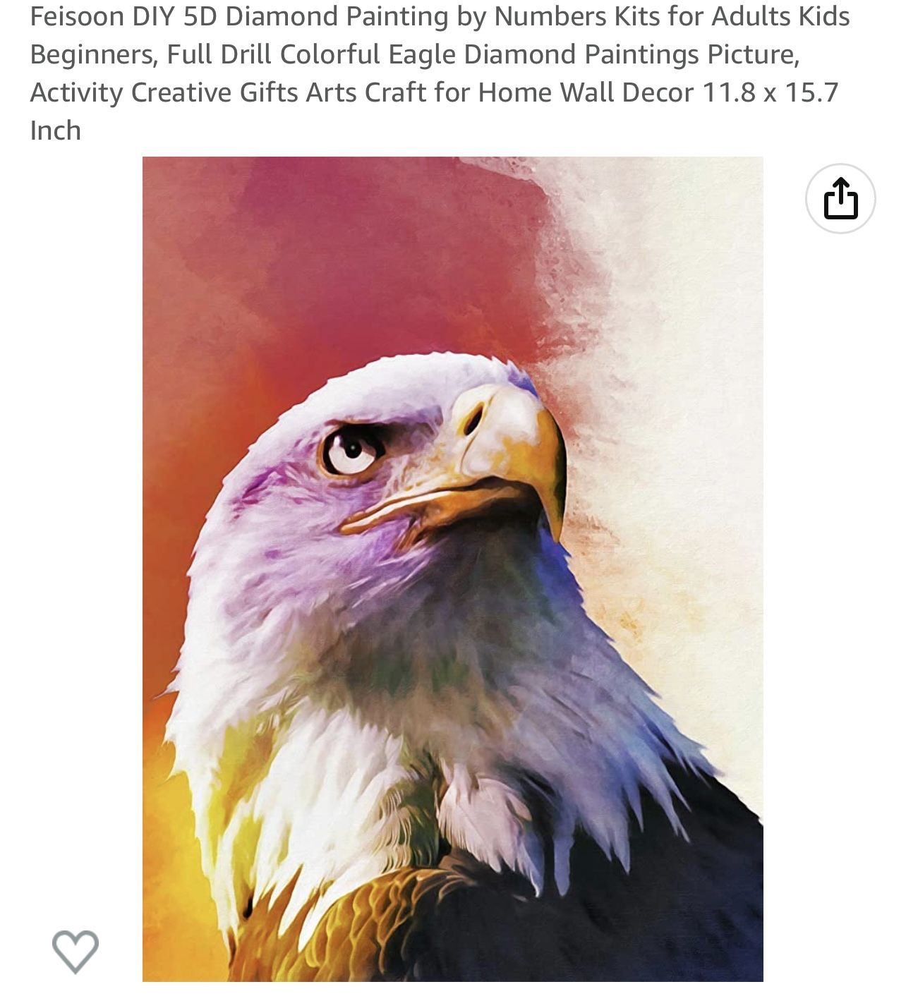 Feisoon DIY 5D Diamond Painting by Numbers Kits for Adults Kids Beginners, Full Drill Colorful Eagle Diamond Paintings Picture, Activity Creative Gift