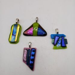 4 Fused Glass Pendants signed JS




