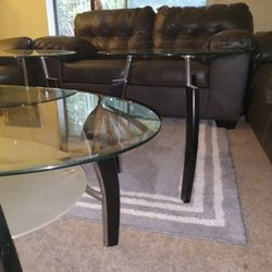 1 Set of living room furniture, 1 set of 3 glass table, and carpet. USED-GOOD