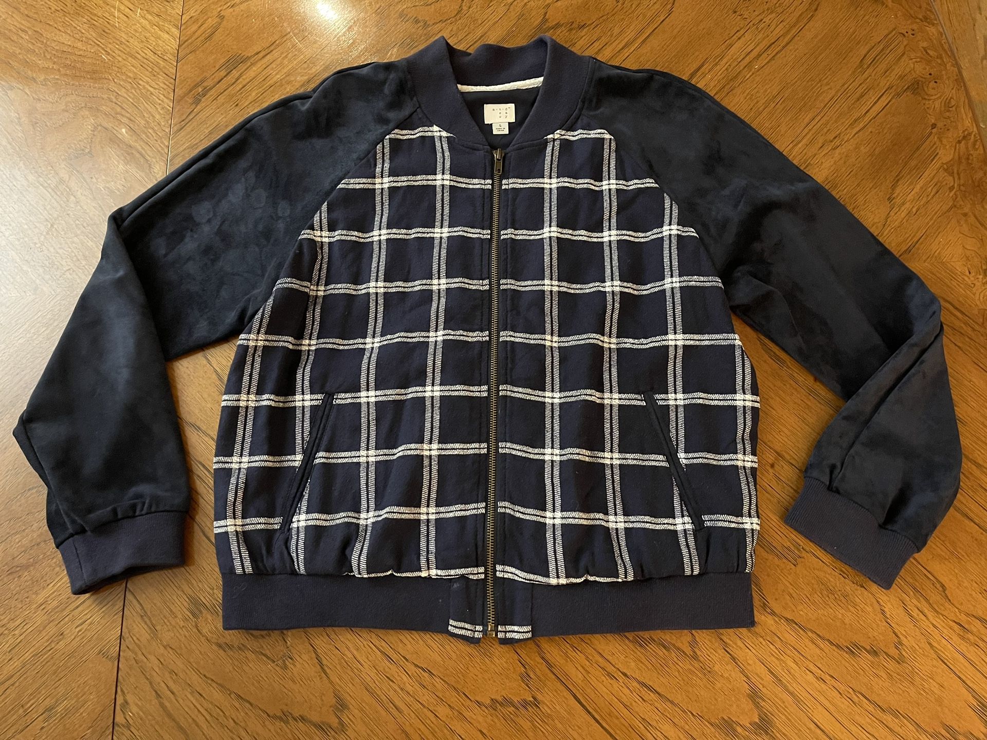 Women’s A New Day Navy Blue & White Light Weight Jacket with Velvety Sleeves - Large