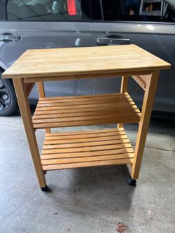 Pottery Barn, wooden cart W. two shelves, casters, functional, mobility, multi use, $129