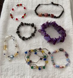 Mixed Beaded Bracelet Lot – 7 Pieces