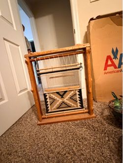 Handmade Navajo rug weaving loom sculpture