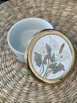 Vintage The Art of Chokin Trinket Box Edged 24K Gold