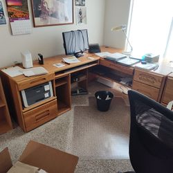 Solid Oak Corner Desk Set Plus Others