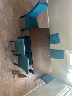 Dark Wood Dining Table with 6 Chairs