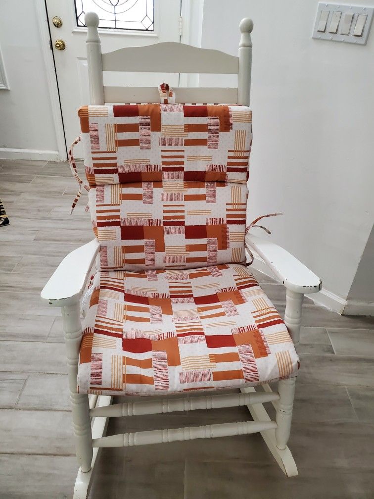 Wooden Rocking Chair With New Cushion