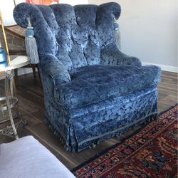 Blue Velvet Spinning Wingback Chair