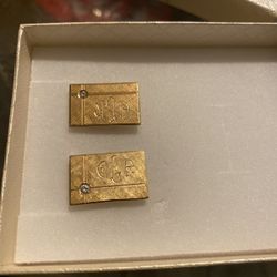 14k ANTIQUE LARGE DIAMOND STUD 14K YELLOW GOLD RECTANGLE CUFFLINKS FG VS 21MM