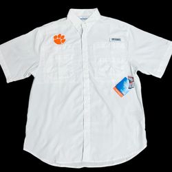 NCAA official Clemson tigers Columbia Fishing Shirt Mens medium White  NWT
