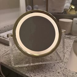Vintage Light Up Gold Vanity Makeup Mirror Magnifying Acrylic Stand 