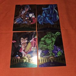 4 Card Lot 1995 Marvel Metal ( Captain America, Beast, Hulk, Thor)