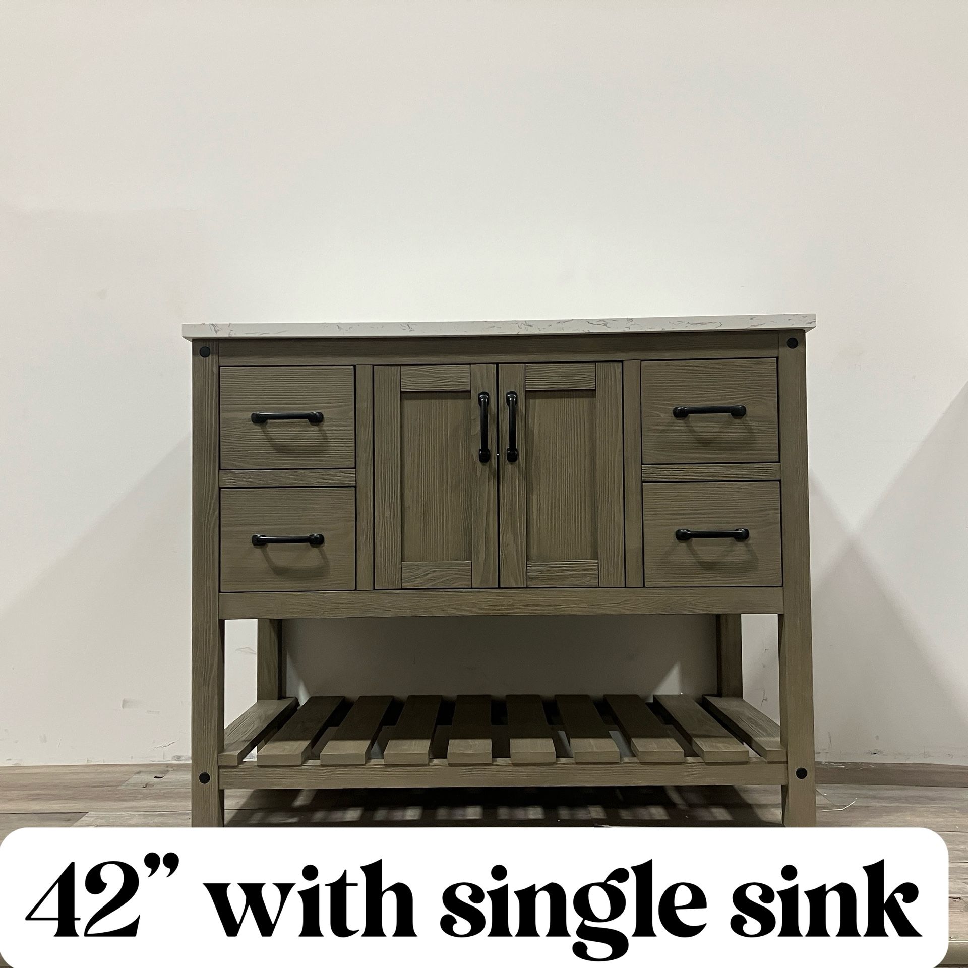 42'' Solid Wood Bathroom Vanity Cabinet with Stone Countertop (Open Box)