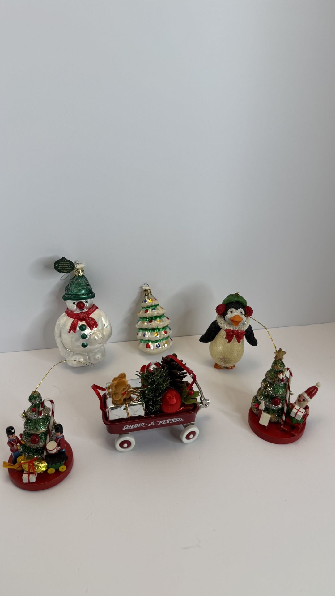 Vintage Christmas Ornaments Lot of 6 – Glass, Wood, Metal & Plastic 