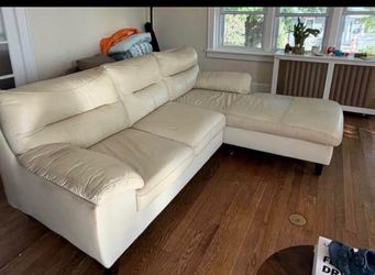 White Leather Sectional Sofa with Chaise