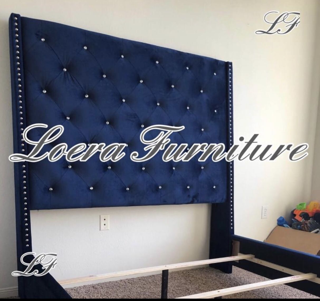 NEW Blue Velvet King Bed With Rhinestones $370 💙 Please Read Description For More Details!!
