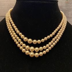 Vintage 3-Strand Creamy Faux Pearls