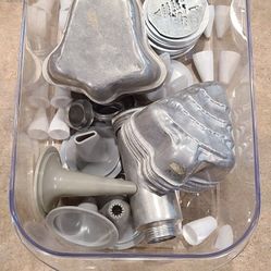 Vintage cake decorating kit and aluminum molds
