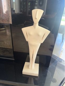 Modern Abstract Stylized Figure Sculpture – Neutral Stone Finish