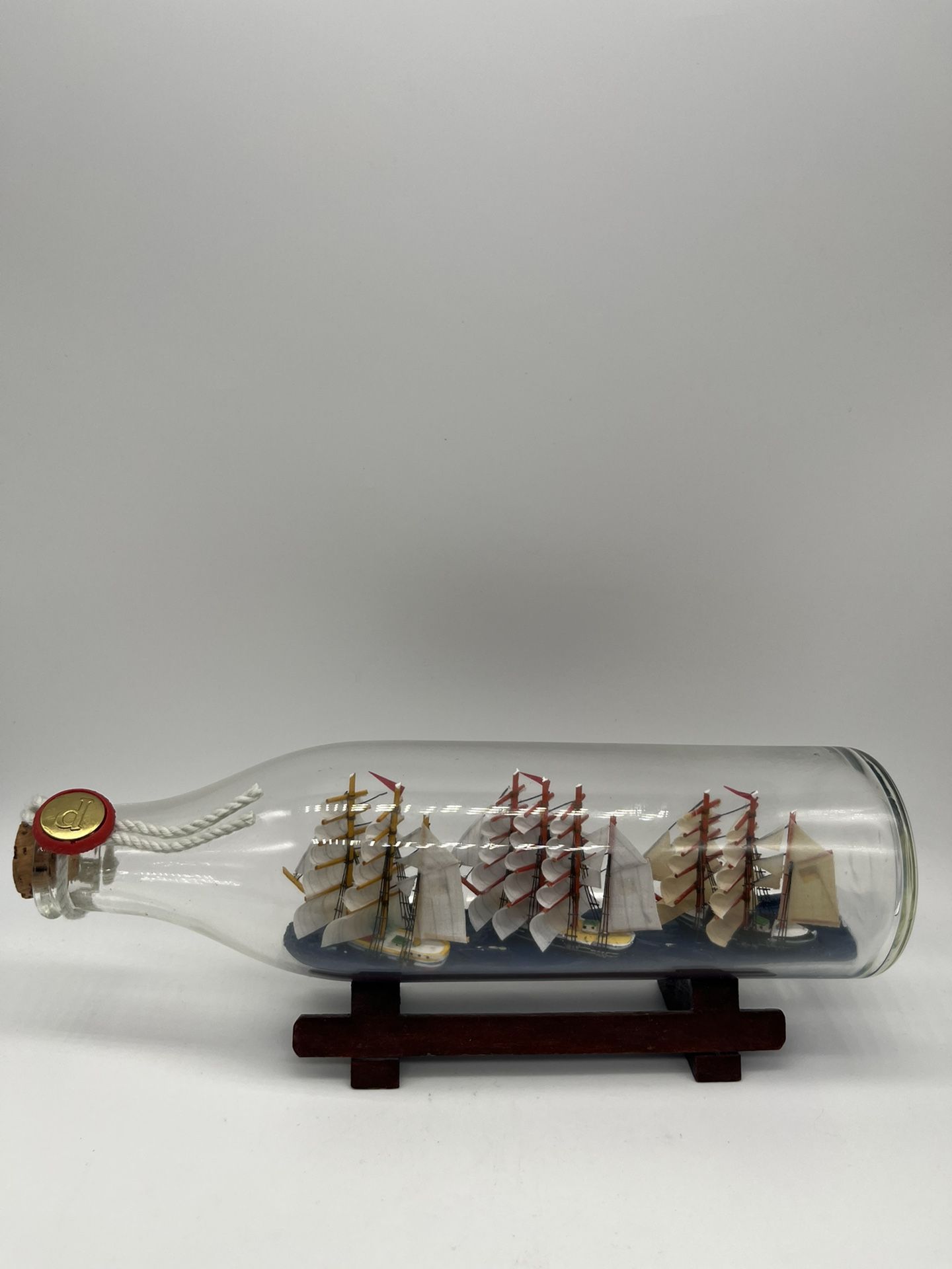 3 German Ships in A Bottle : Gorch Fock, Passat & R.Rickers with Wooden Stand