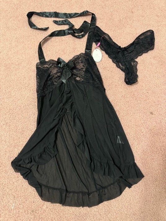 New Xl Black Lingerie Panty Nightgown