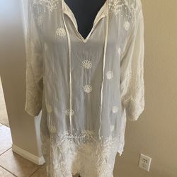 Johnny Was Womens Embroidered Shirt 