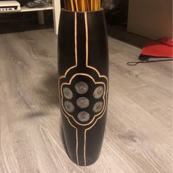 Wooden Vase With Fake Rice 