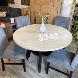 Dining Table Set(Table + 4 Chairs) Grey Corduroy Upholstered Chairs