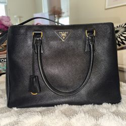 Prada Saffiano Lux Small Galleria Tote Black Gold Hardware Crossbody Strap