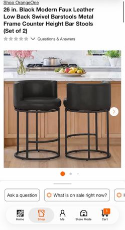 Pair of Modern Black Faux Leather Swivel Bar Stools