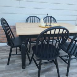 Farmhouse Style Dining Table Black With Chairs