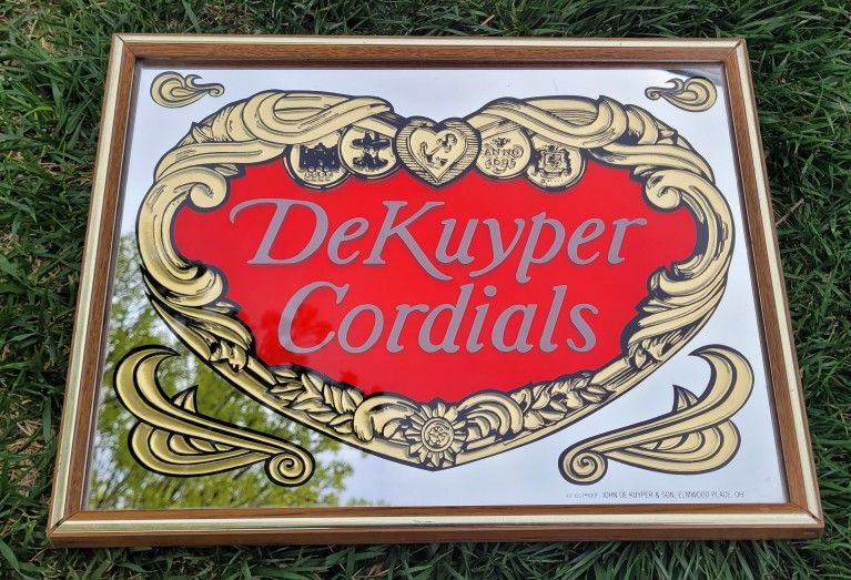 Vintage DeKuyper Cordials 100 Proof Framed Bar Mirror Sign Liqueur Advertisement