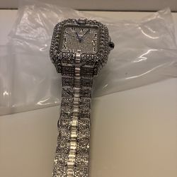 Iced Out Square Watch – Fully Stone Set Dial & Band – Silver Tone Bling Watch