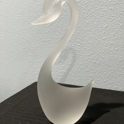 Vintage Frosted Glass Swan, Glass Sculpture,