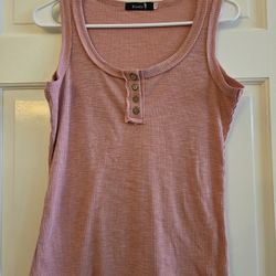 Women's Size Medium Ribbed Tank Top Sleeveless Kissfix Button Scoop Neck Shirt Pink