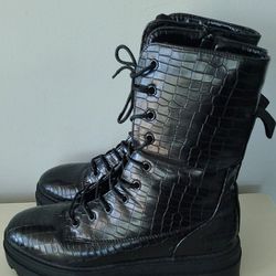 Schuh Aileen Black Croc lace-up boots ( size 8.5) 