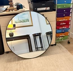Large Round Accent Wall Mirror Black Frame Easy Mount/Hang