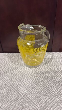 Glass Pitcher with Yellow Swirl Pattern