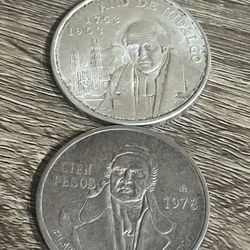 Mexican silver Coins Ano de Hidalgo & Cien Pesos