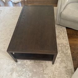 Restoration Hardware Dark Wood Coffee Table with Shelf – Solid Wood – Modern Classic