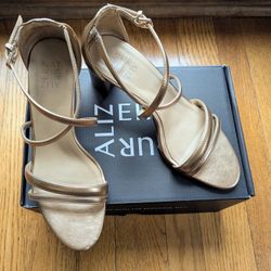 Holiday Shoes!  Naturalizer Strappy Bronzy Gold Heels