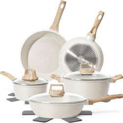 SODAY Pots and Pans Set Non Stick, 12Pcs White Granite Induction Cookware PFAS/PFOA/PFOS Free, Healthy Nonstick Kitchen Cookware Sets, Includes Fry Pa