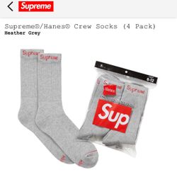 Supreme/Hanes Crew Socks (4 Pack) Heather Grey for Sale in Los