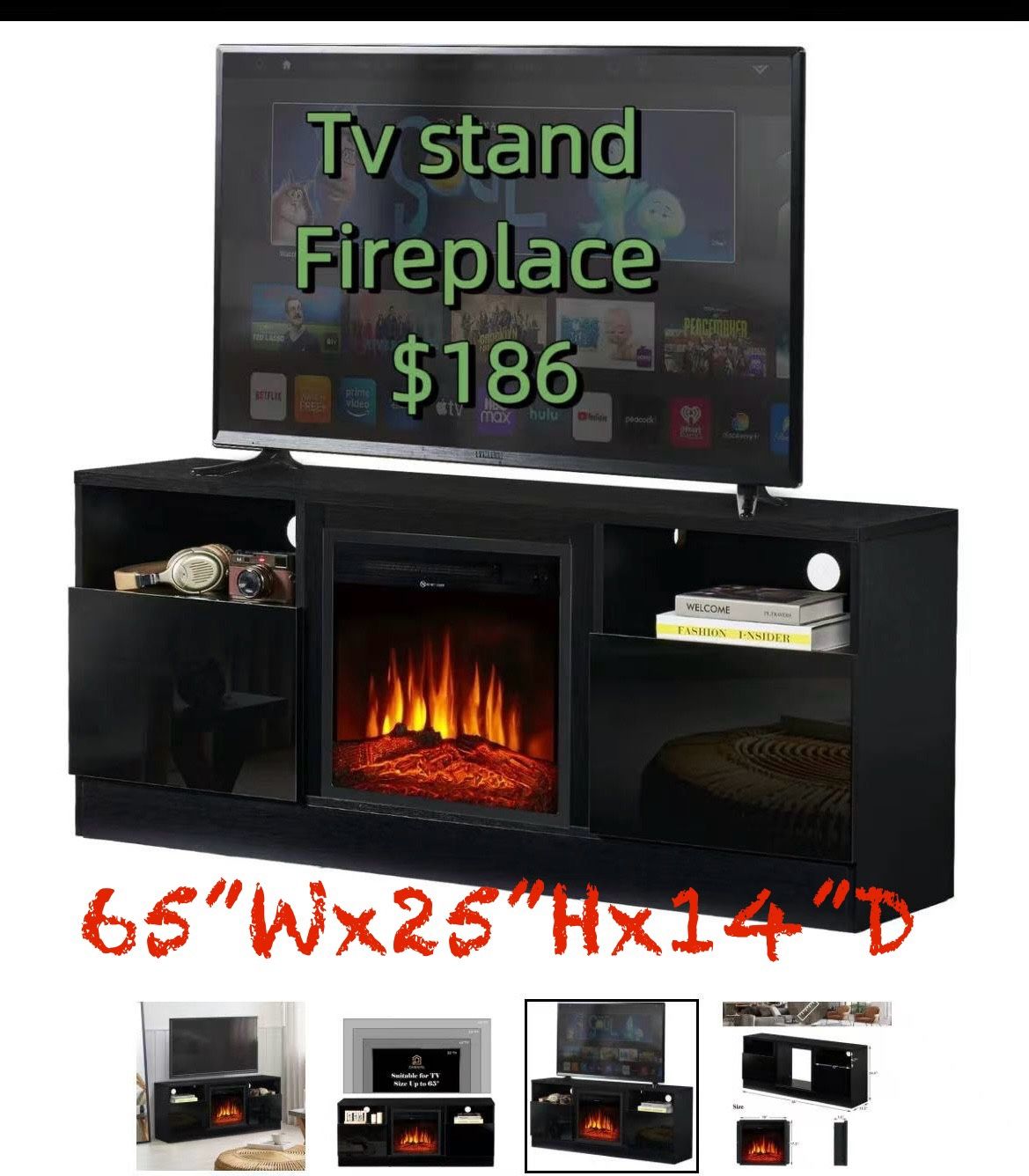 😀 TV Stand with Fireplace for TVs up to 75inch . Fireplace TV Stand, Entertainment Center with Fireplace for Living Room, Bedroom, Black