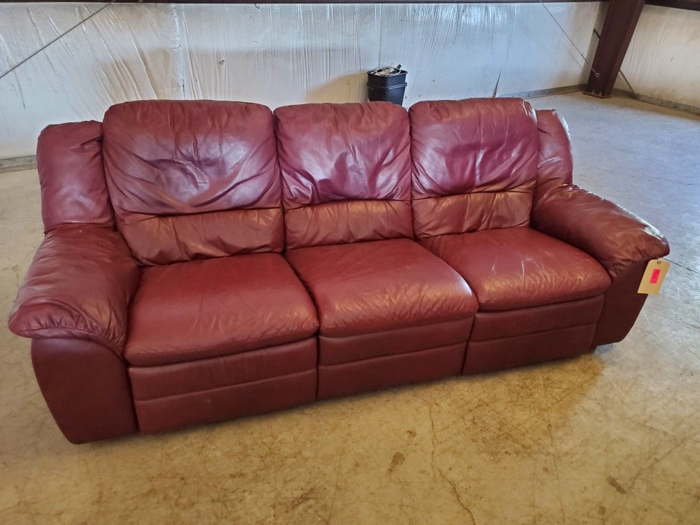 Red Leather 3 Seater Reclining Sofa $200 (Good Condition)