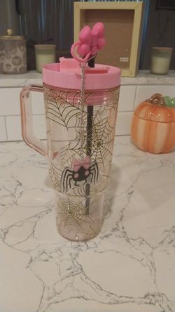 Halloween Pink acrylic double walled spider tumbler with charm 40oz